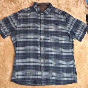 Kühl Mens XL Short Sleeve Plaid Button Down Shirt Blue Gray Born in the Mountain
